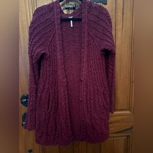 Free People Cable Knit Burgundy cardigan